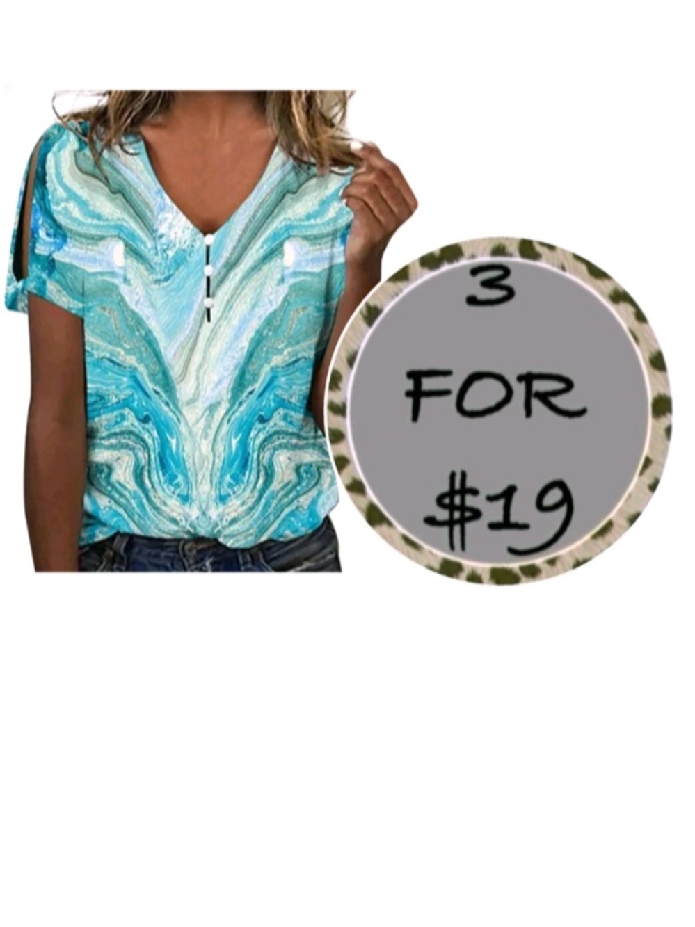 3/$19 NWT Blue water swirl colder shoulder short sleeve blouse top